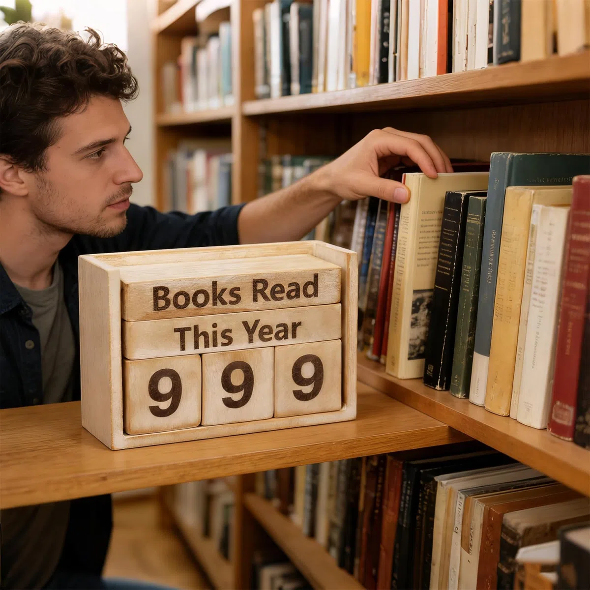Contador de Libros Leídos, Caja Contadora de Madera Estilo Retro hasta 999 Libros, Accesorio Decorativo de Lectura con Caja de Almacenaje, Regalo para Amantes de la Lectura
