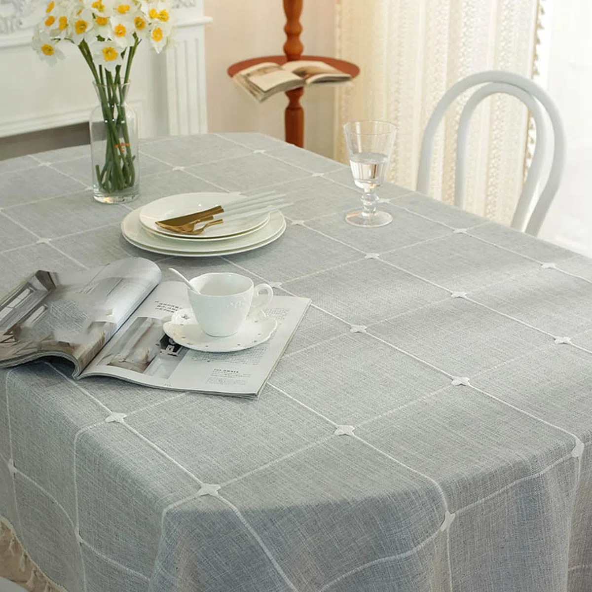 Mantel 140x280cm, Mantel Mesa Rectangular con Borlas, Mantel Antimanchas Table Cloth Rectangular para Mesa de Comedor, Mantel Antimanchas Mesa Cocina Rectangular