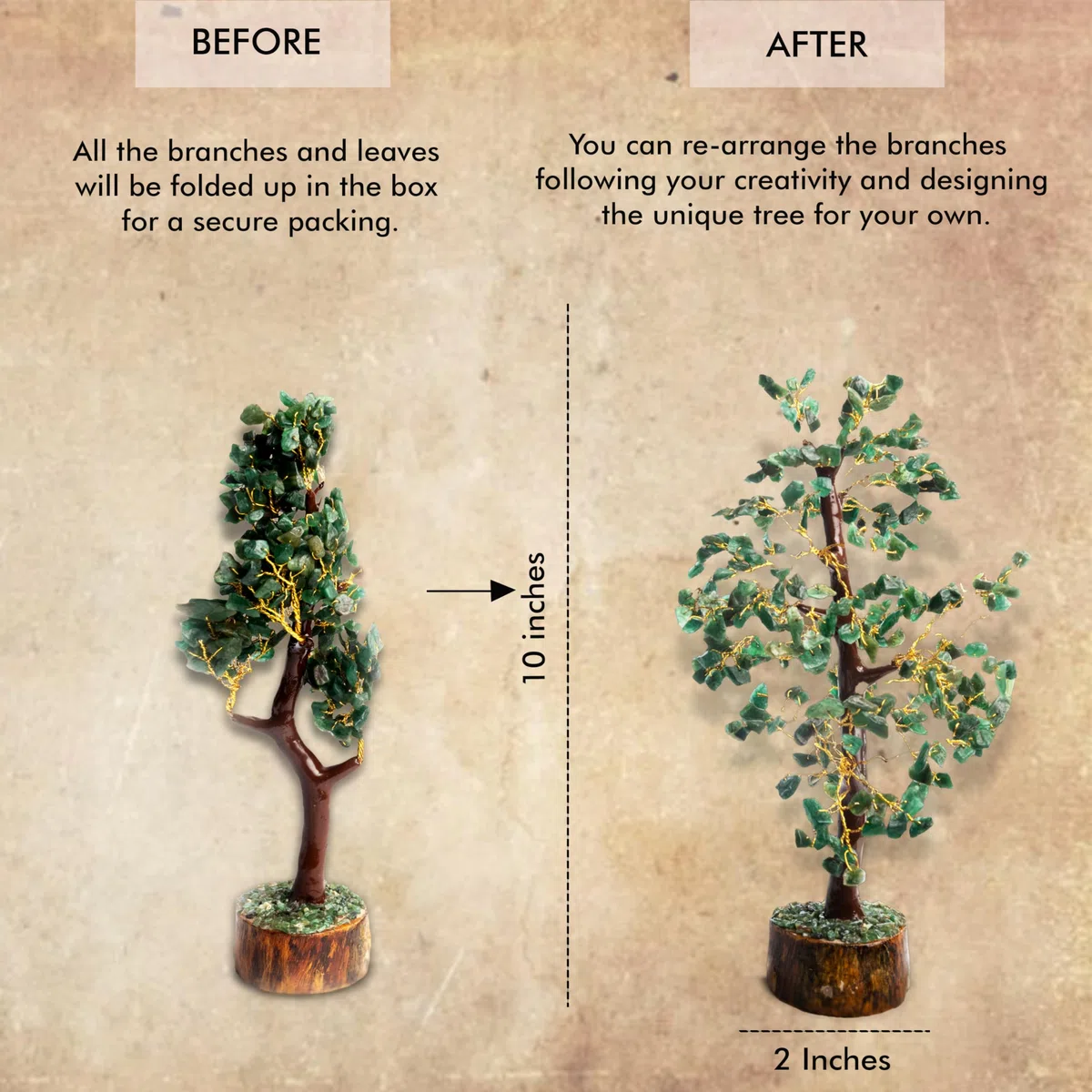 WC Arbre en Cristal de Jade Vert pour décorations d'intérieur à énergie Positive et arbre en Cristal de guérison Avec Joint en M et Fil doré | Arbre de Fortune | Décor de Cristal (300 Perles)