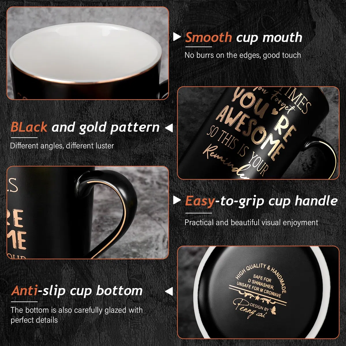 Regalos de agradecimiento para hombres, Sometimes You Forget You're Awesome - Taza inspiradora de cerámica negra única de 14 onzas con impresión dorada, regalos divertidos para novio, marido, él, en