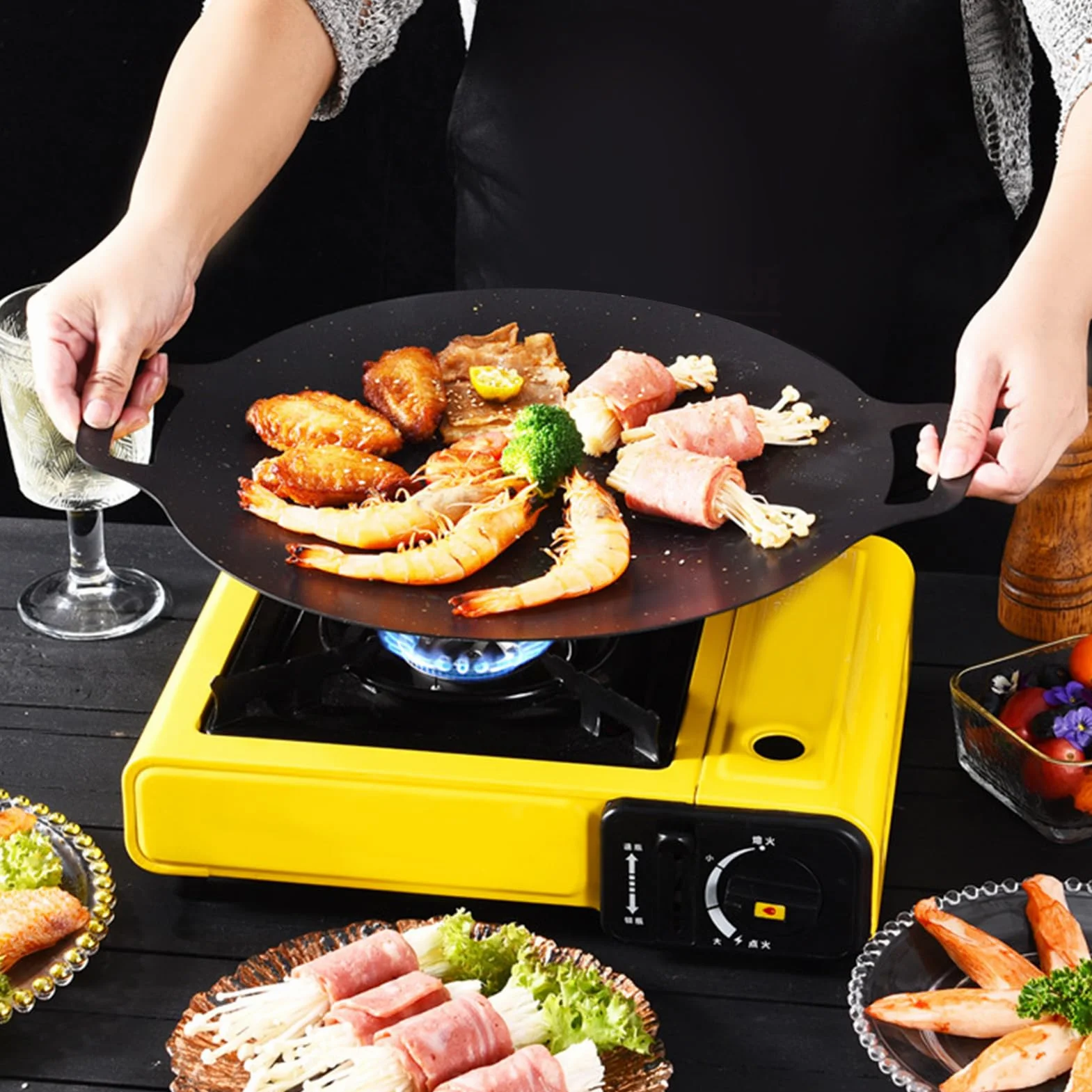 Sartén coreana para parrilla, piedra Maifan, placa de parrilla antietapas de alta temperatura (28 cm)