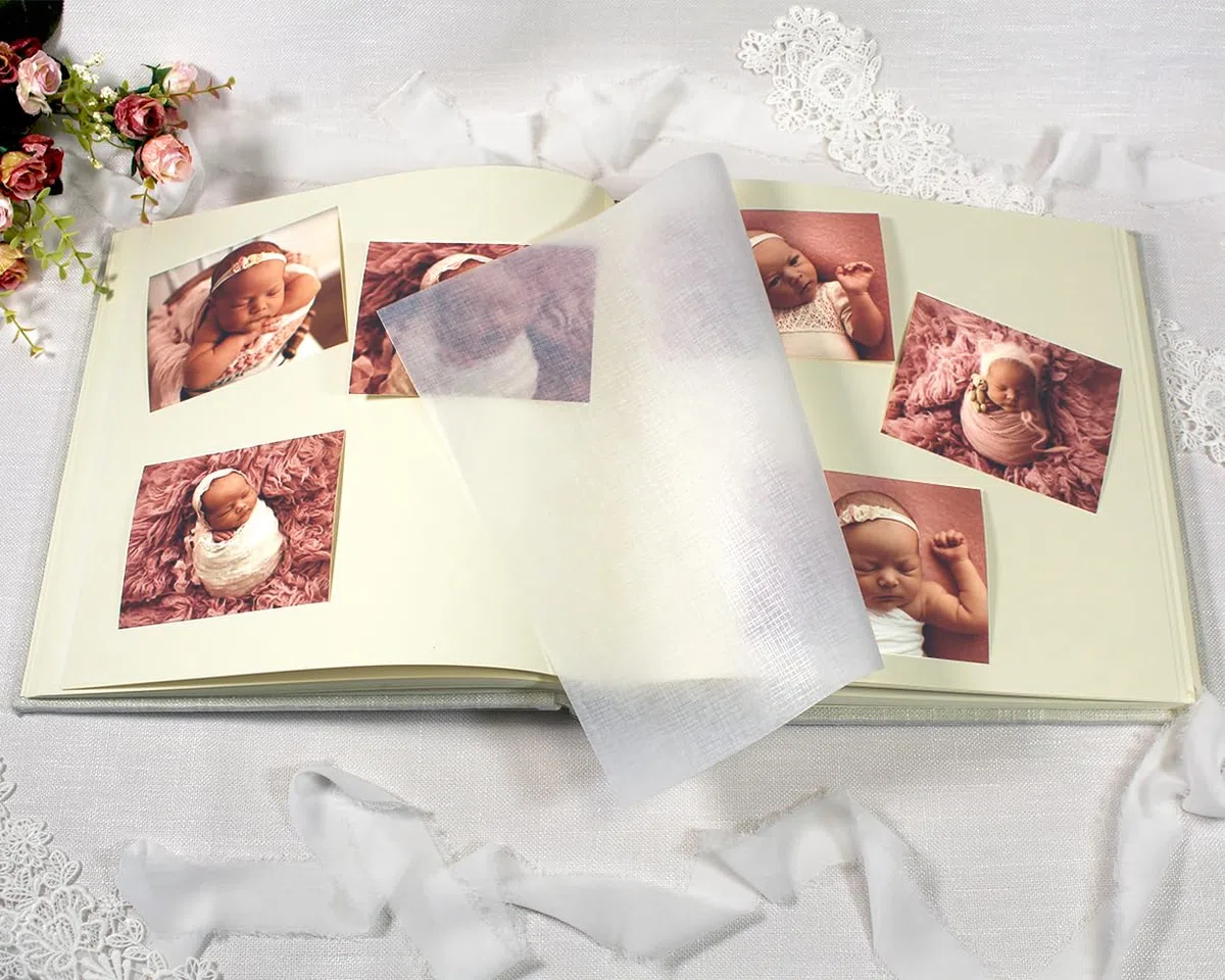 Álbum de fotos de boda personalizado - Cubierta de lino e interior marfil con papel de seda - Álbum para fotos 10x13 - idea de regalo para Aniversario, Cumpleaños, 100 páginas