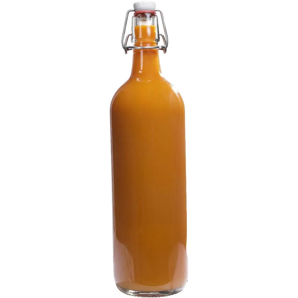 mikken Viva-Haushaltswaren - Juego de 4 botellas de cristal con cierre de clip (1 L, rellenables, incluye embudo de 12 cm de diámetro)