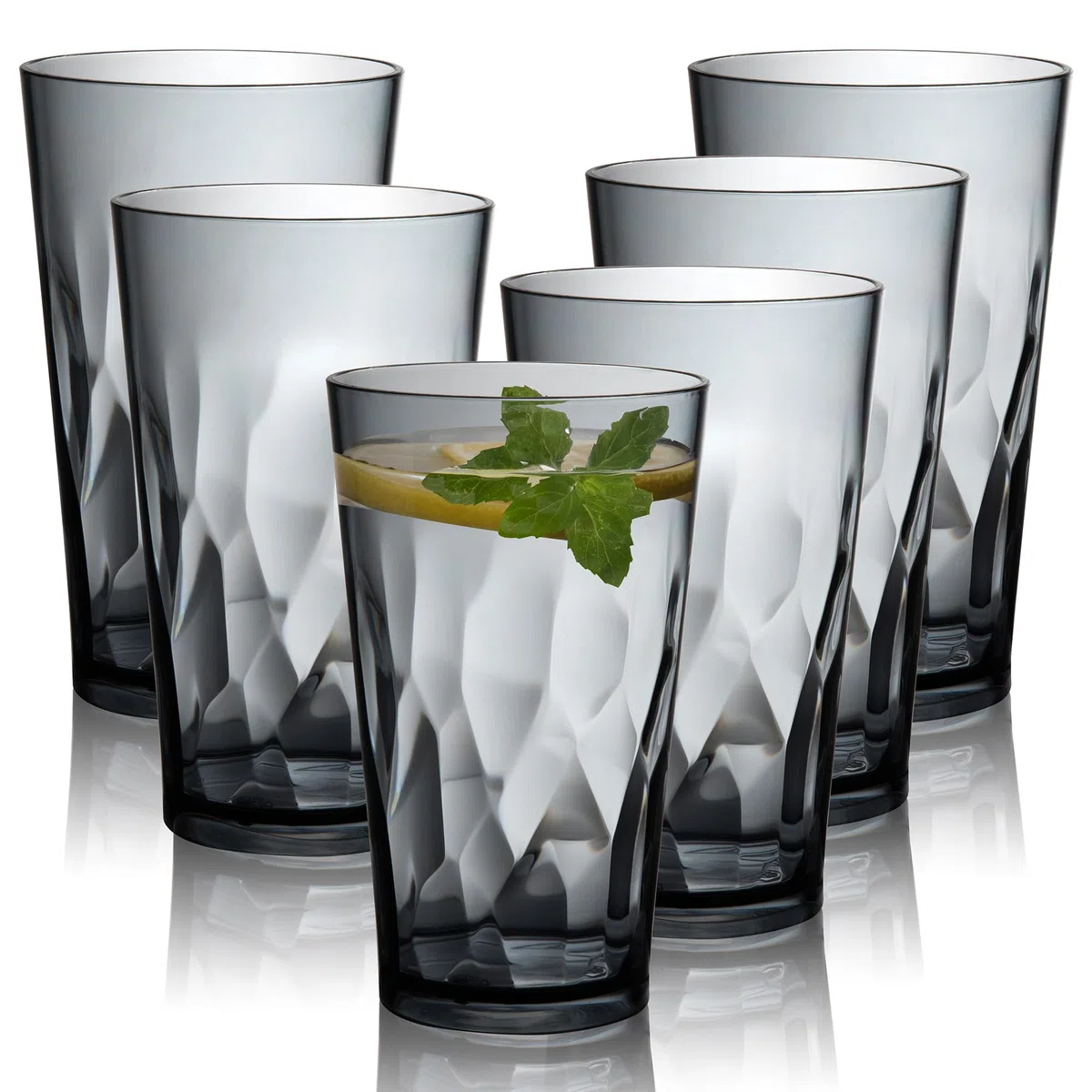 JGIRL Vasos de plástico irrompibles, juego de 6, vasos inastillables, vasos de vidrio de plástico, vasos de plástico de 16 onzas, aptos para lavavajillas (gris)