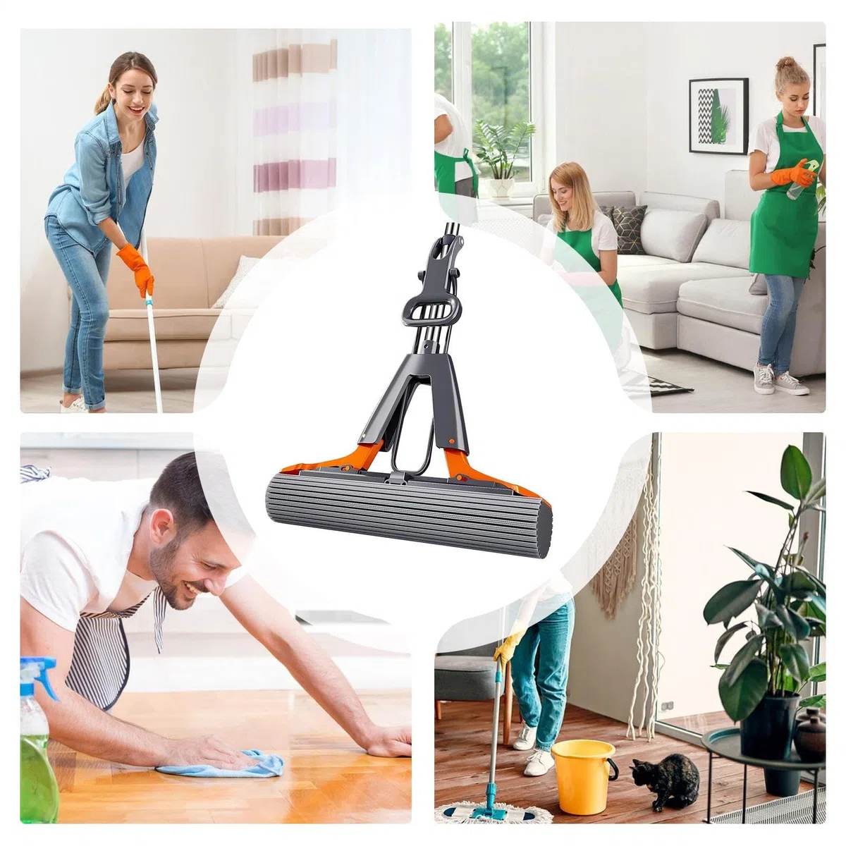 Mopa de esponja para limpieza de suelos, fregona autoescurridora – Esponja | para baño, elimina manchas de agua, azulejos, laminado, baño, garaje, dormitorio