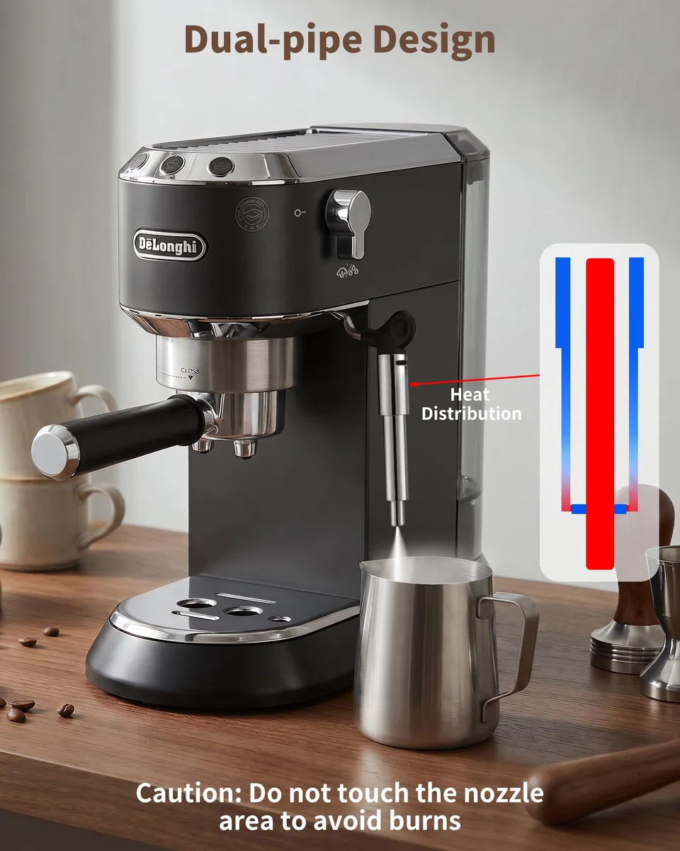 MOWETOO Boquilla de Vapor para Cafetera - Boquilla Espumadora Inoxidable para Cafetera Espresso, Tubo para De’Longhi Dedica EC680 EC685, Una Abertura y Tres Aberturas, Upgrade Latte Art