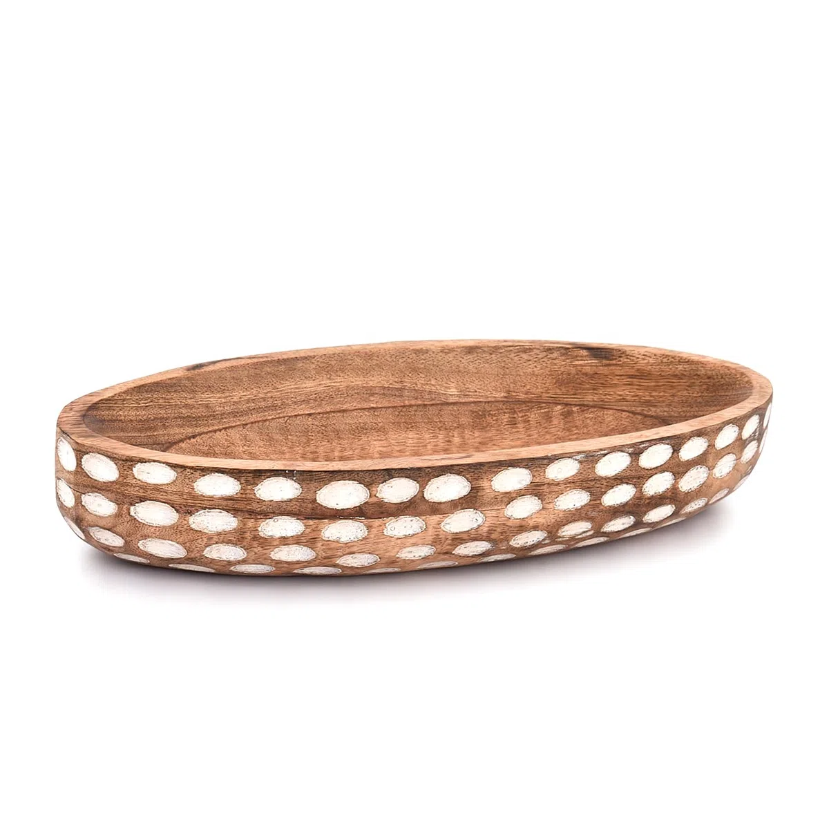 Cuenco decorativo de madera de mango para centro de mesa, comedor, sala de estar, decoración de cocina (35,56 cm x 15,24 cm x 5,84 cm)