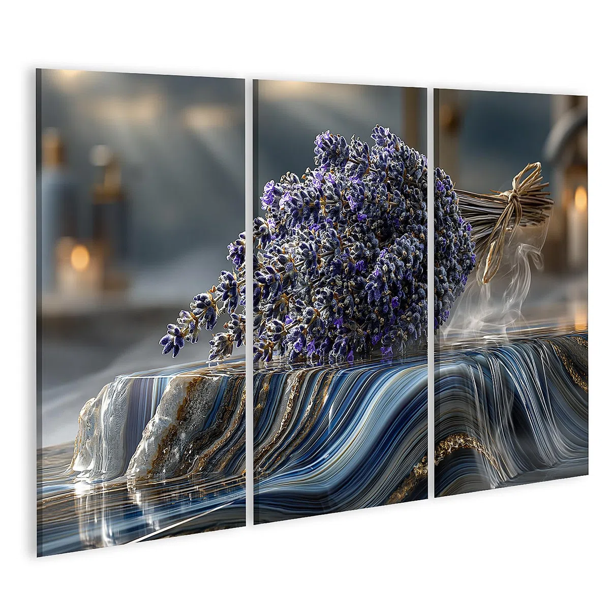islandburner Cuadro sobre lienzo calmante de lavanda, decoración de baño para amantes de la relajación, 3 piezas