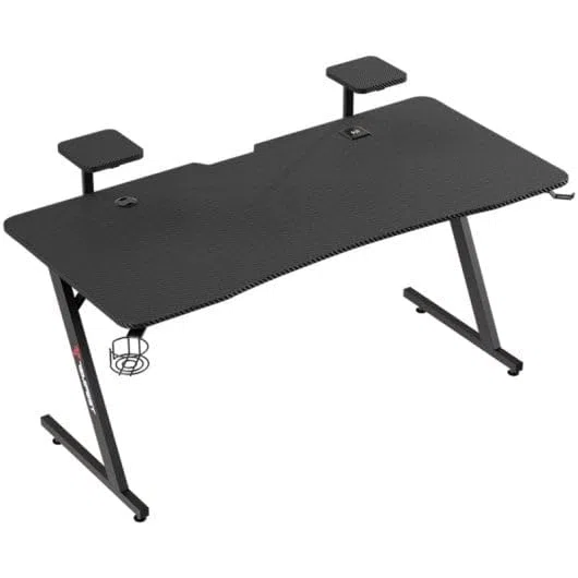 Tempest Sanctuary Mesa Gaming 160x75cm, Superficie Fibra de Carbono, RGB, Cargador Qi, USB Hub, Negra