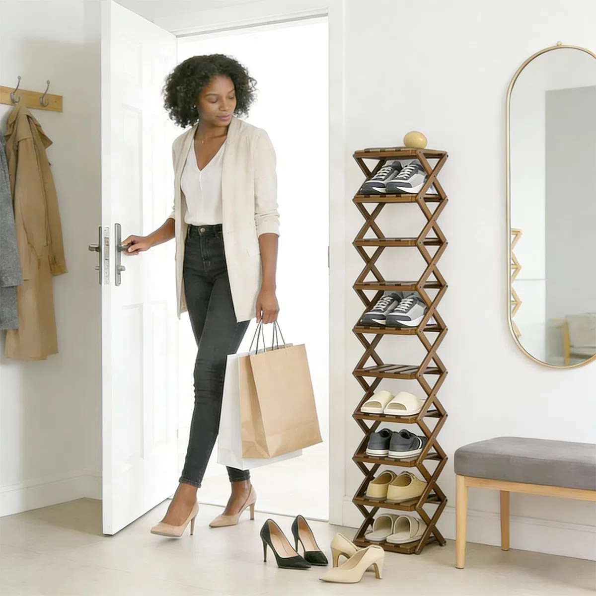 Organizador de almacenamiento de zapatos resistente con 10 compartimentos para el hogar, apartamento, pasillo, dormitorio, ideal para tenis, botas, tacones altos y pantuflas