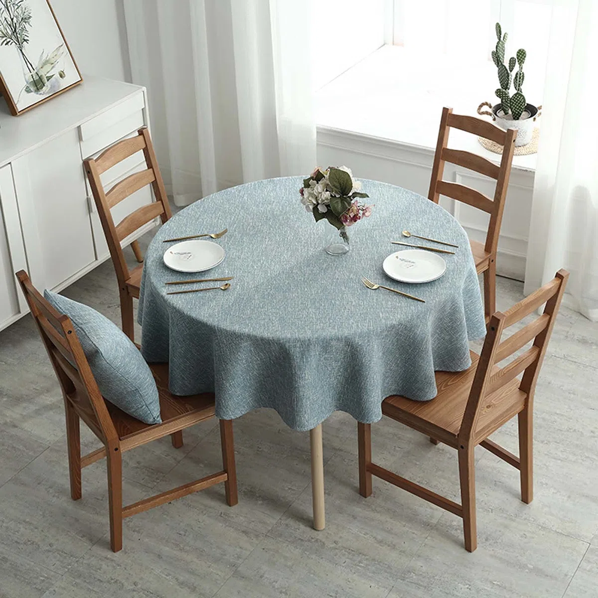 Manteles para mesas redondas de 170 cm, mantel de tela de lino resistente, mantel lavable, manteles redondos para decoración de mesa de cocina y comedor
