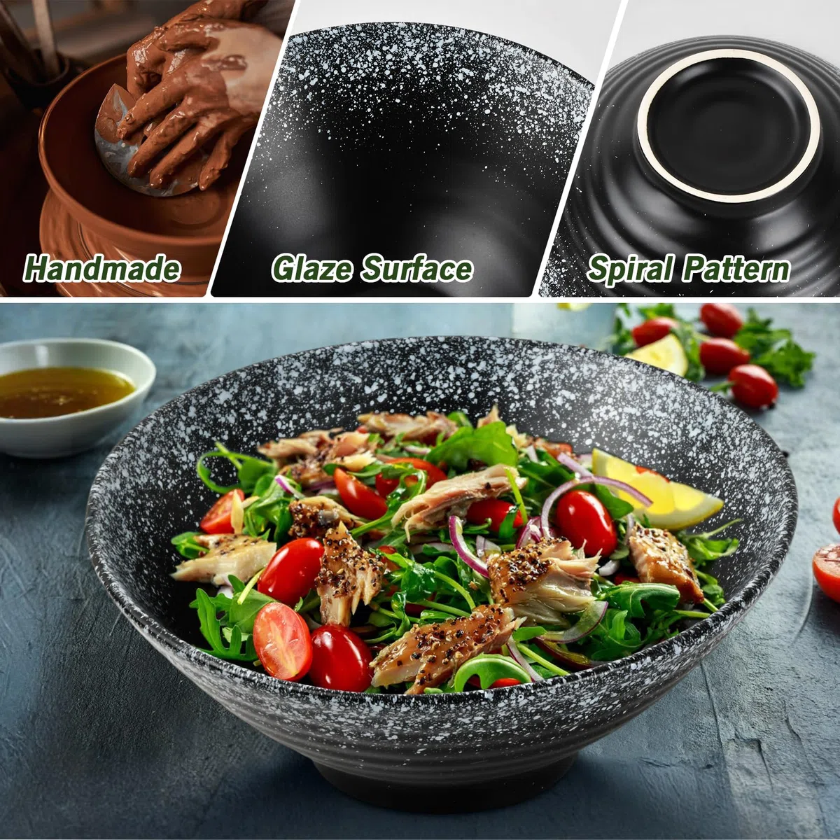 Juego Japonés de Vajilla, 2 Juegos Ramen Bowl de Cerámica,con Palillos, Cucharas y Condimento Plato, Tazones de Sopa de Fideos Japoneses, para Fideos, Ensalada de Frutas, Verduras