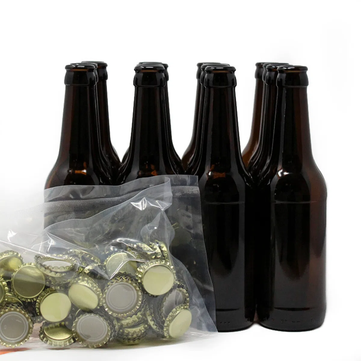 Pack Botellas y chapas para elaborar cerveza en casa | Kit 16 botellines 33cl y 100 chapas | Botellines reutilizables | Envasa el mosto para la fermentación en botella
