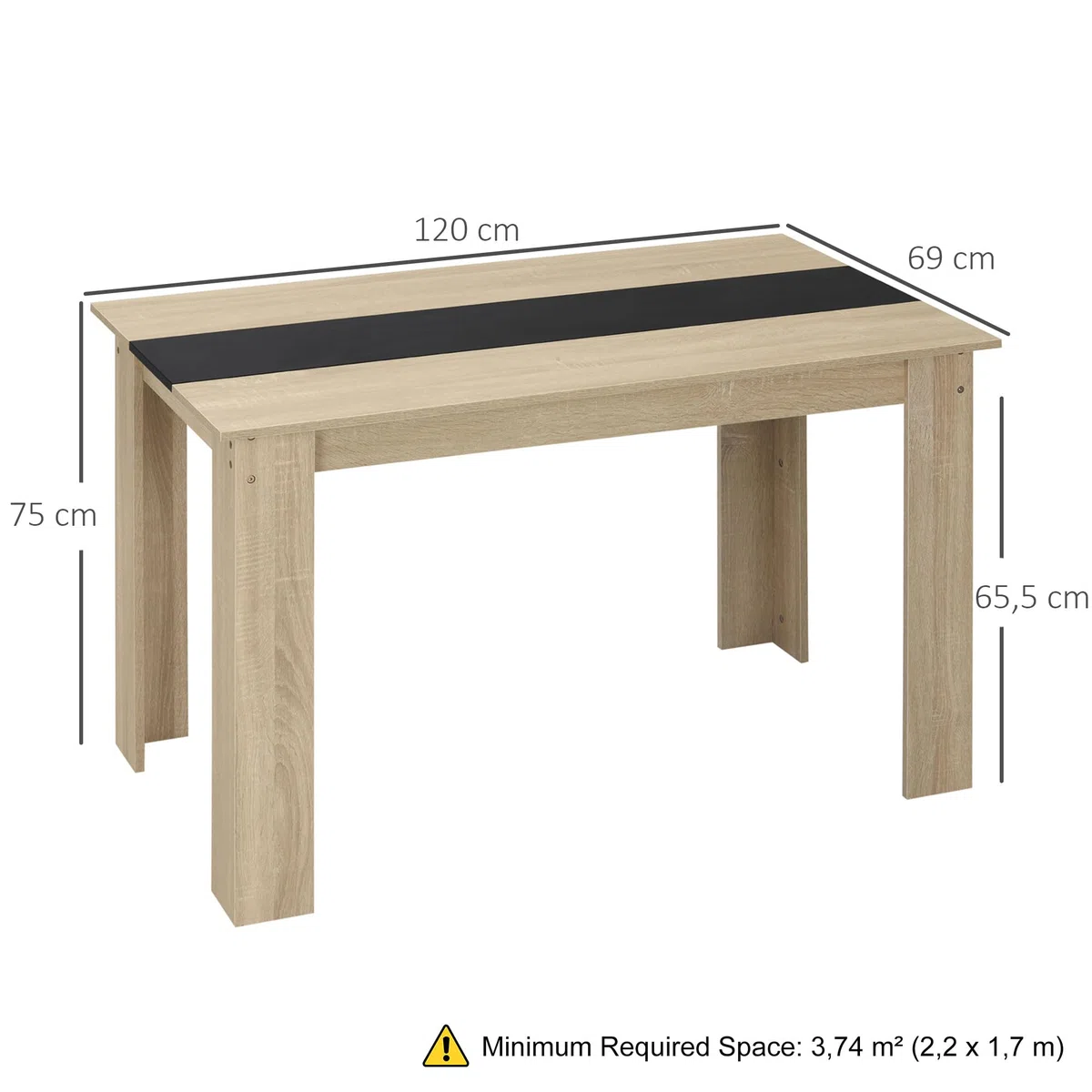 HOMCOM Mesa de Comedor para 4-6 Personas 120x69x75 cm Roble y Negro | Mesa de Cocina Rectangular, Estilo Moderno, para Salón