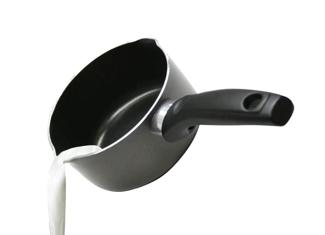 Sartén de leche antiadherente de 16 cm con doble doble vertido de labios antiadherente de aluminio pequeña sartén de leche profunda olla de agua hirviendo cacerola