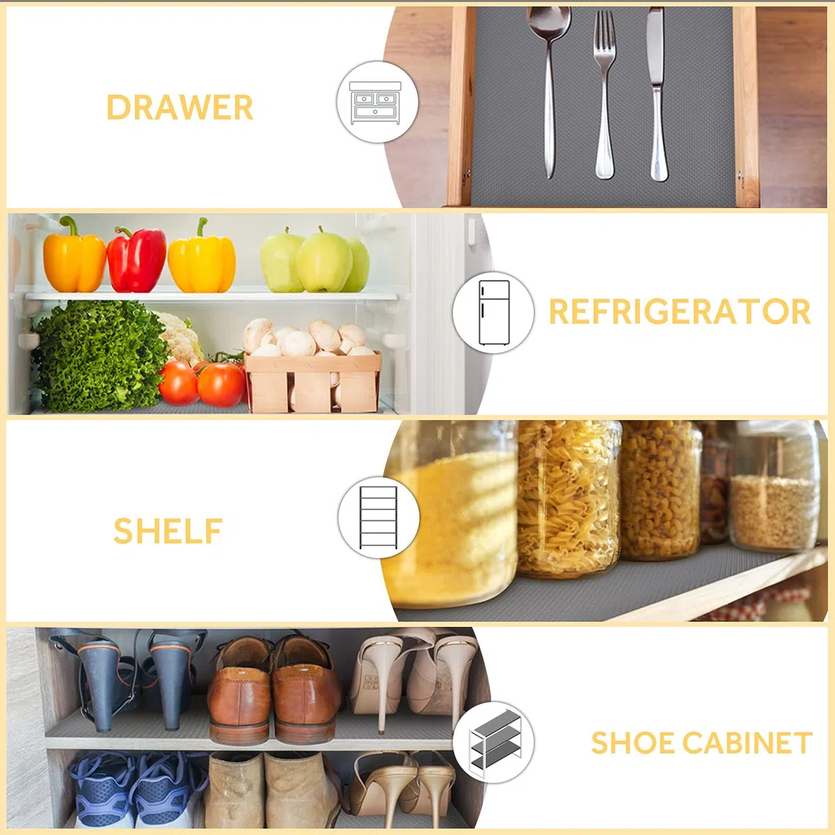 45x500cm Protector Cajones Cocina EVA Plastico Forro de Cajón Estera del Refrigerador Estantes el gabinete Estera No Adhesiva Antideslizante Impermeable Cuttable Reutilizable (Gris)