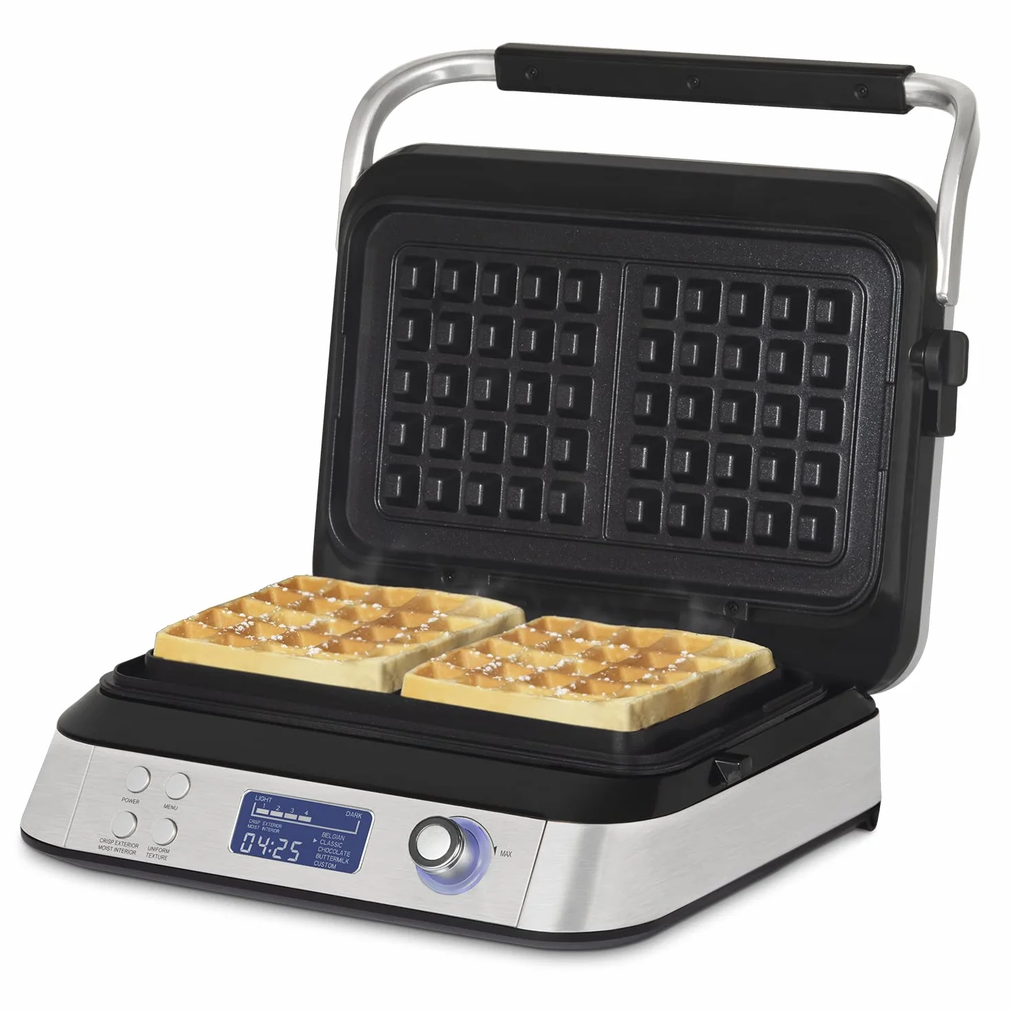 HKoenig GFX800 Gofrera Electrica Programable, Coccion Homogenea, 2 Gofres, LCD Display, 5 Programas, 7 Niveles de Dorado, 1600W