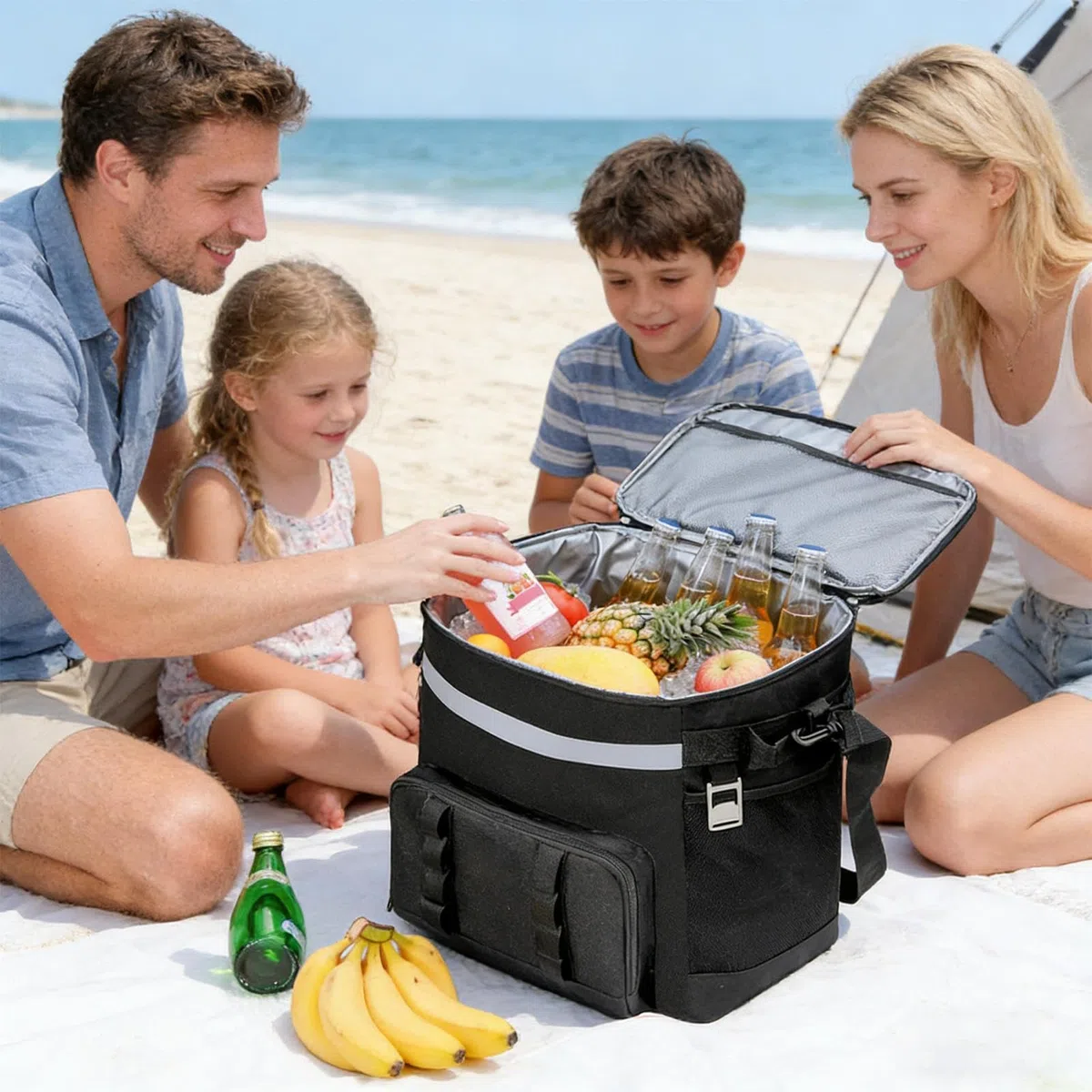 Dispositivo de refrigeración con rotación acústica – Bolsa nevera para hielo, bolsa térmica con cierre de cremallera, recipiente térmico portátil, rotación impermeable de bajo ruido por vía