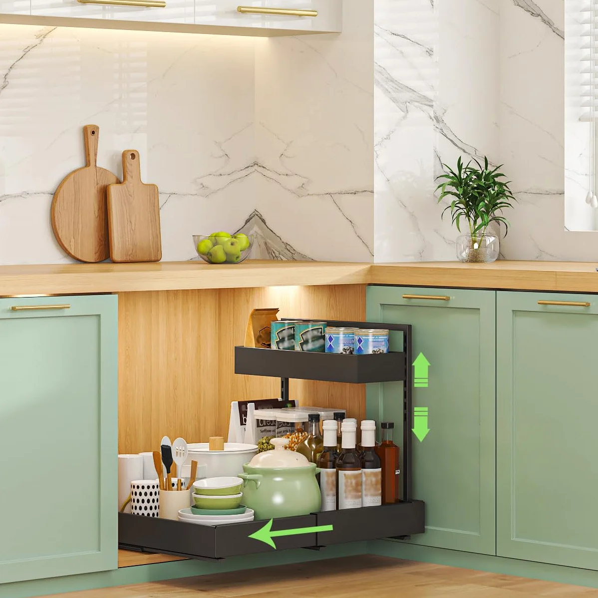 YunNasi Ampliable Organizador Bajo Fregadero, 2 Niveles Especieros para Cocina, Organizador Cocina, Cajonera Extraíble para Cocina, Baño, Armario, Alacena (Blanco)