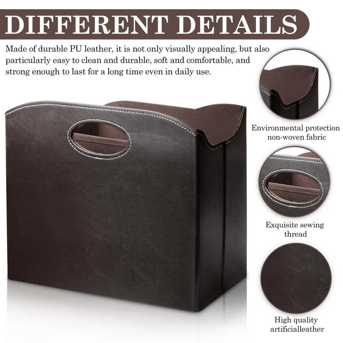 Revistero de cuero moderno, portarevistas de cuero con asa, revistero de cuero con compartimentos, cesta de periódicos plegable, portarevistas cesta de periódicos para casa oficina salón