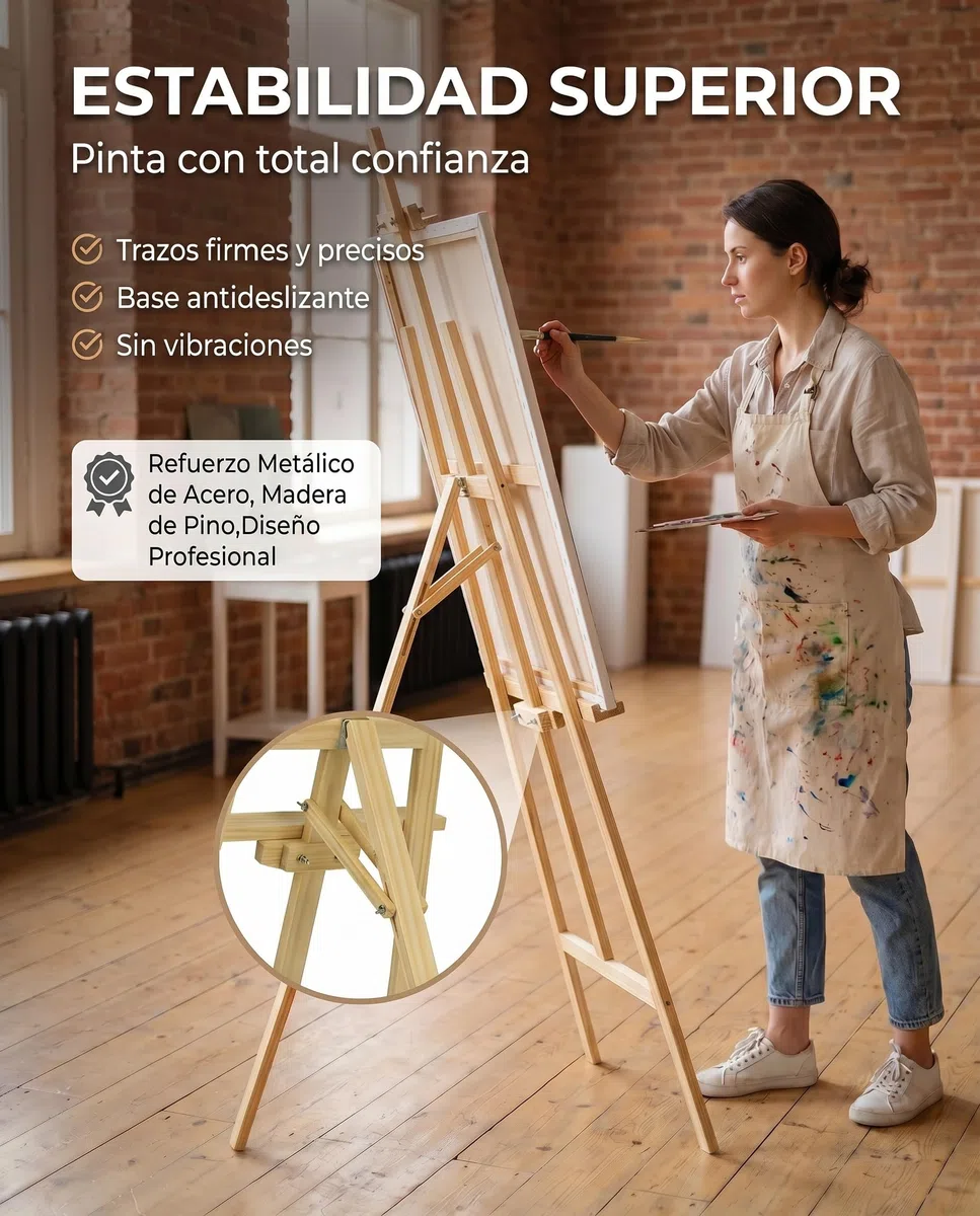 Caballete pintura - Altura regulable hasta 175 cm - Trípode estable con refuerzo metálico - Caballete madera - Plegable y fácil de transportar - Ideal para niños y adultos