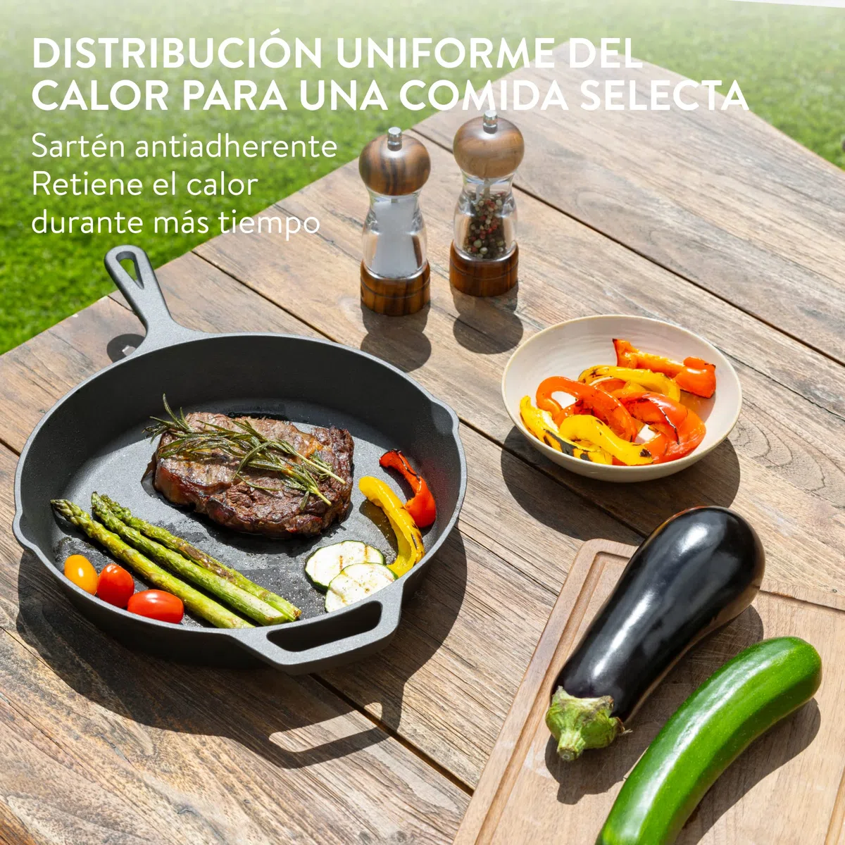 Navaris Sarten Hierro Fundido Induccion 30 cm - Sartenes de Hierro Fundido Induccion Vitrocerámica Horno Barbacoa Cocina de Gas - Sartén Antiadherente 30 cm con 2 Asas - Cast Iron Pan