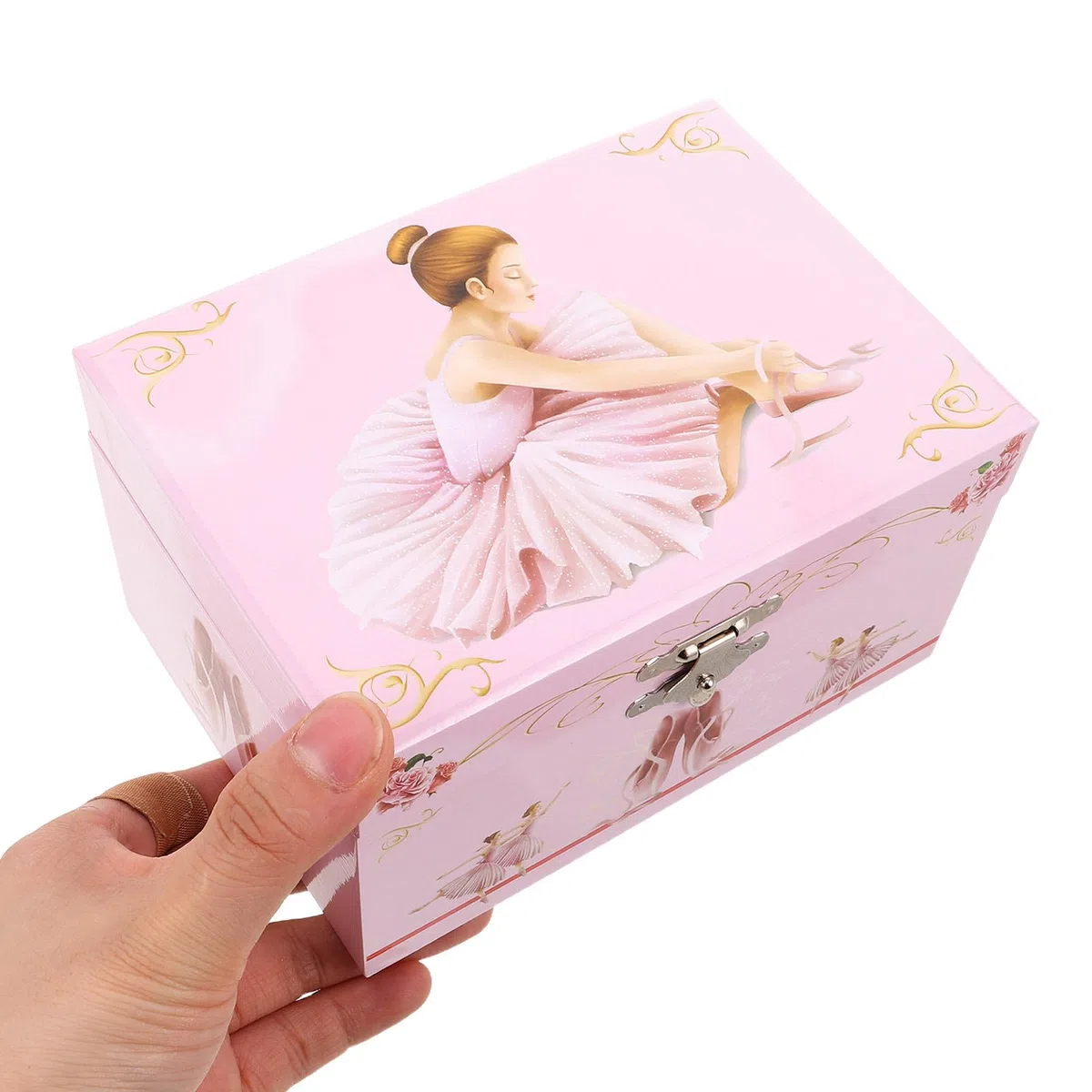 Operitacx Caja de Música en Habitación Infantil para Almacenamiento de Joyas con Bailarina Giratoria Rosa, Joyero Pequeño con Compartimentos y Diseño Elegante para Niñas