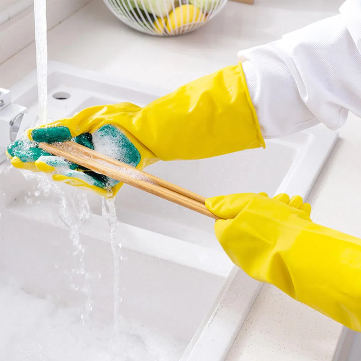 VALICLUD Guantes De Cocina Con Estropajo De LáTex Reutilizables Para Lavar Platos Y Limpieza DoméStica Talla 12.2 Pulgadas