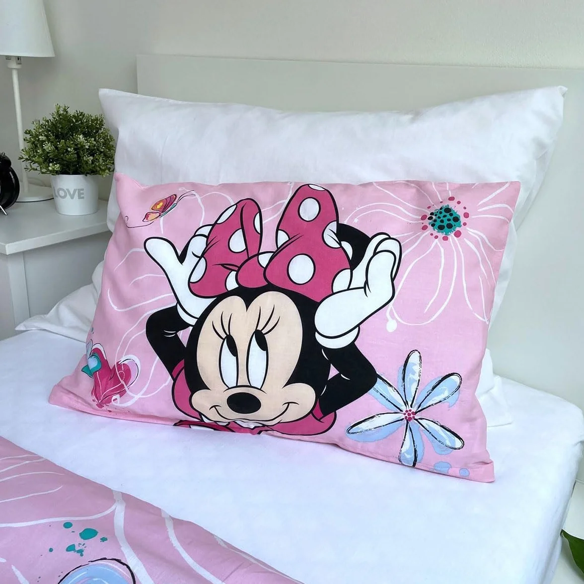 Minnie Mouse Funda Nórdica Bebé 100x135 + Funda Almohada 40x60 100% Algodón | Ropa de cama bebé reversible | Algodón natural suave transpirable | Disney | Niña 0-3 | Cuna | Regalo | Lavable a máquina