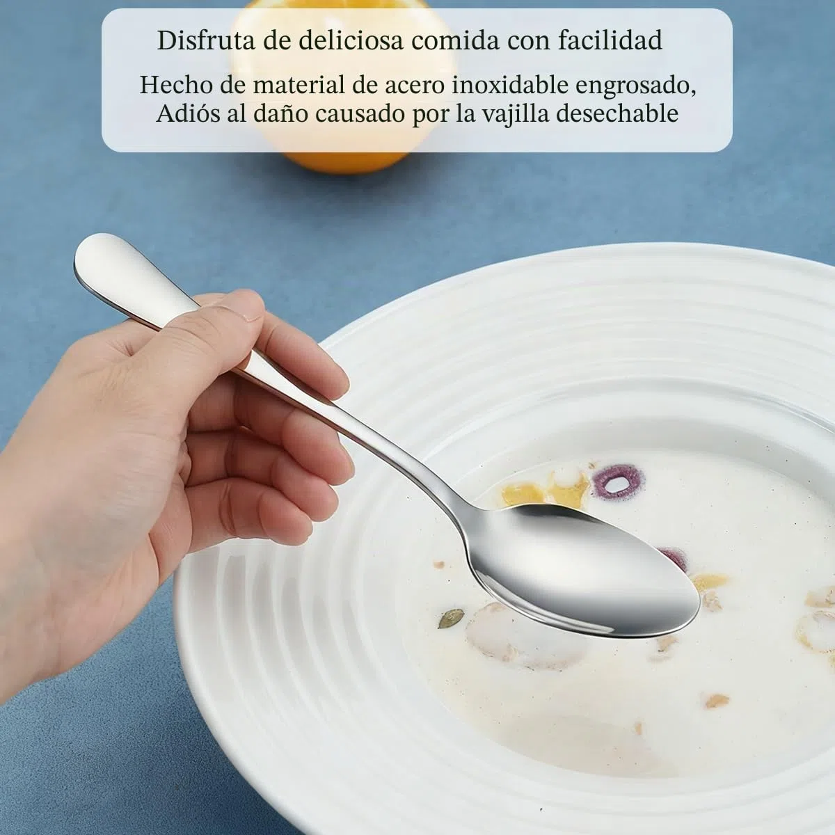 Berglander Juego de 24 cucharas de cena de acero inoxidable de grado alimenticio de 7.35 pulgadas, cuchara de sopa para el hogar, cocina o restaurante, pulido con espejo, apto para lavavajillas