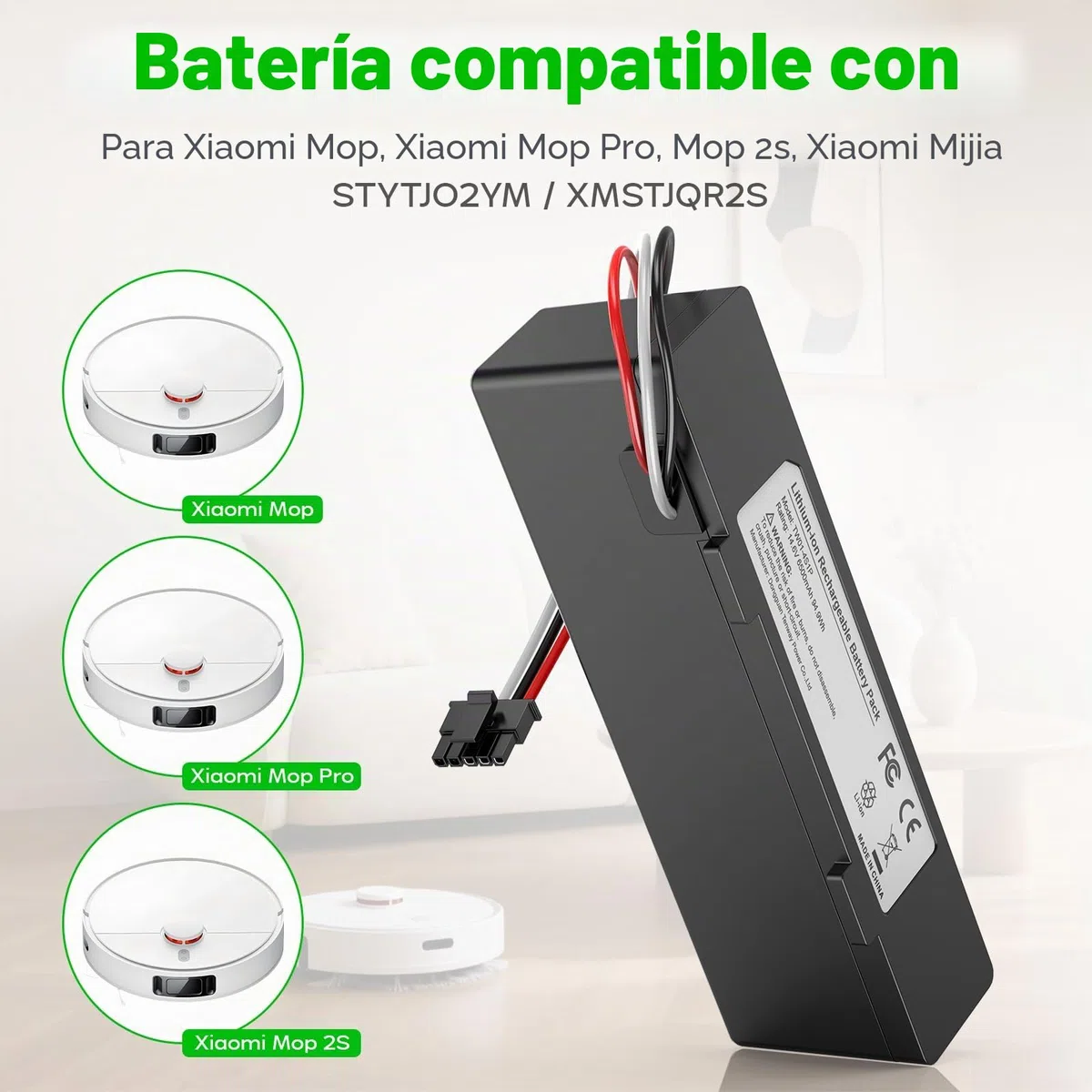 LabTEC Batería para Xiaomi Mop 2S, 14,6 V, 6500 mAh Batería de repuesto para Mop Pro, Mop P, Aspirador robot Xiaomi Mijia STYTJ02YM / XMSTJQR2S