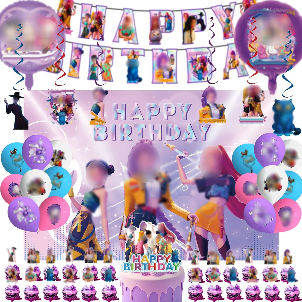 Kit de decoración de cumpleaños estilo anime de 51 piezas:Pancarta,Fondo,Globos de cumpleaños infantiles y adorno para pastel.Ideal para fiestas infantiles
