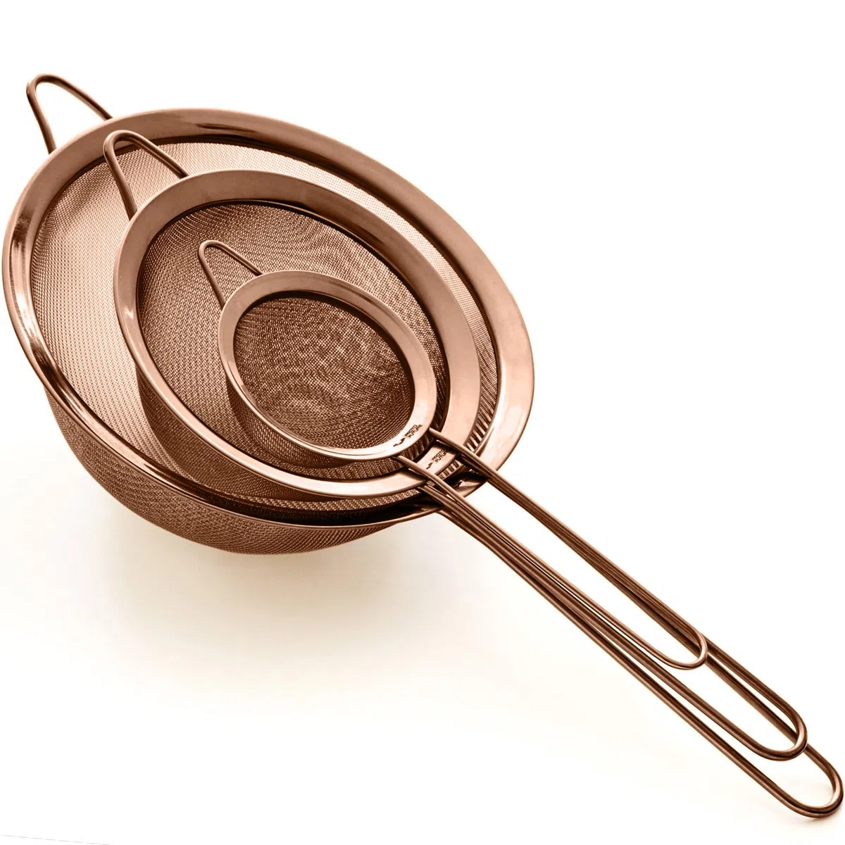 Coladores Premium de Acero Inoxidable 304 con Malla Fina - 8.5/14/20cm - Calidad Profesional - Coladores de Cocina (Bronce Rosado)