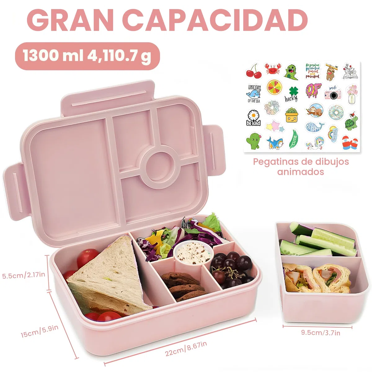 Bugucat Fiambrera 1300ML 3PCS, Bento Box Fiambrera Infantil con 5+2 Compartimentos y Cubiertos, Lunch Box Hermetico Fiambreras para Adultos Niños, Loncheras Ideal Para,Picnic,Trabajo,Púrpura,Rose
