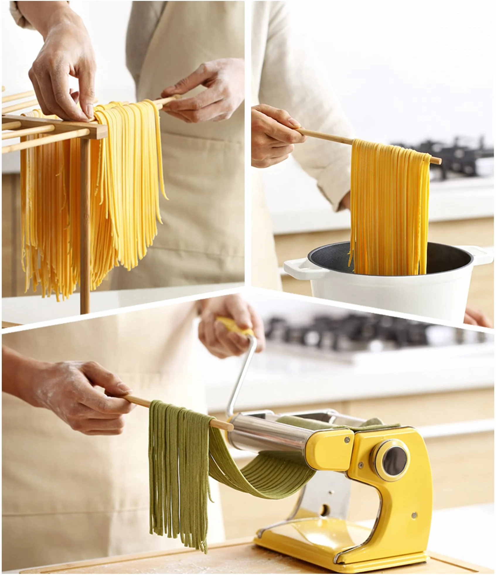 Estante de Secado de Pasta de bambú con Varita de Transferencia y 12 Barras, fácil de transferir para secar Pasta y cocinar, diseño Especial de suspensión para Almacenamiento Grande