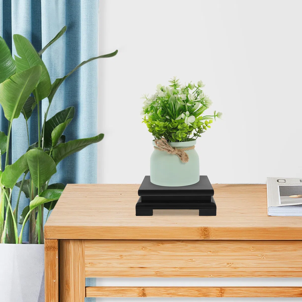 DOITOOL Base Cuadrada de Madera Maciza Natural para Soporte de Maceta, Bandeja Decorativa de 15 Cm Alto y 5 Cm Ancho, Soporte para Estatua de Buda y Jarrón, Accesorio Versátil
