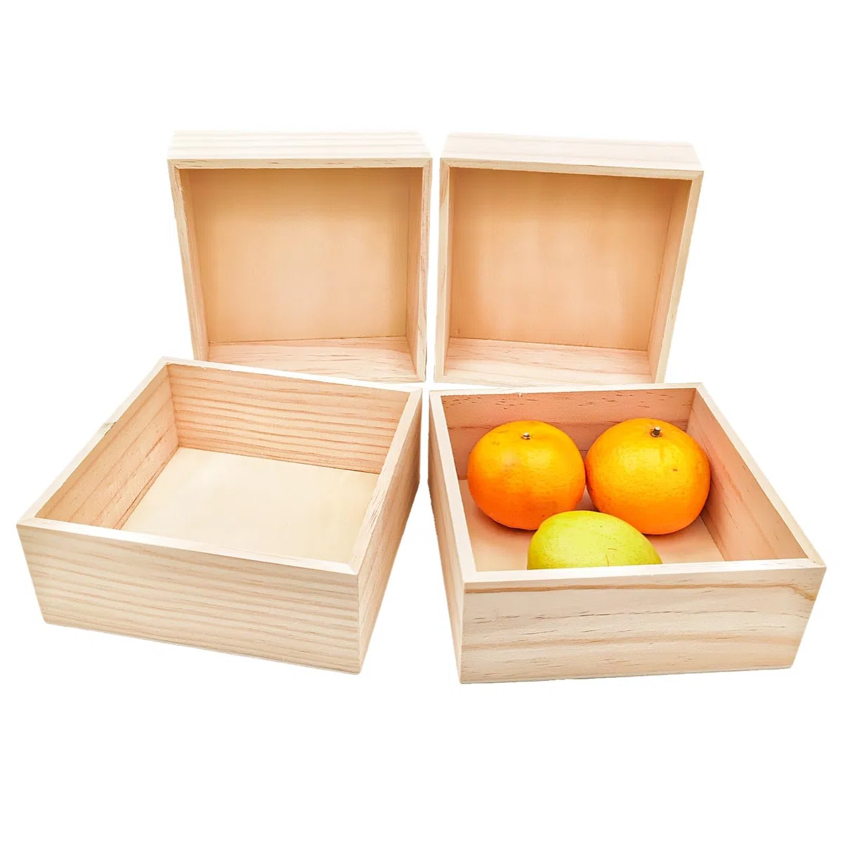 Anktily Paquete de 4 Cajas Organizadoras de Almacenamiento de Artesanía de Madera Sin Terminar, Caja de Madera Cuadrada Pequeña de 15x15x6cm, Caja Contenedor de Madera Natural Rústica para Decoración