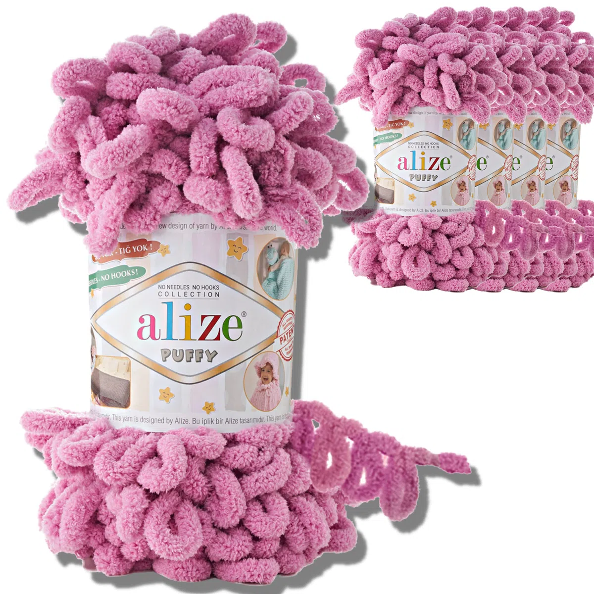 Alize 5 ovillos de 100 g de lana turca hinchada, hilo de chenilla súper voluminoso, suave para bebé, para tejer a mano, para hacer ganchillo, suave chenilla, XXL, para amigurumi (rosa, 98)