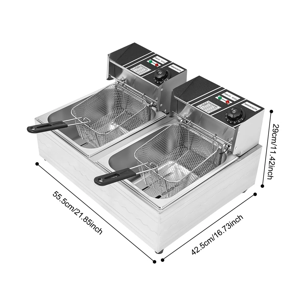 Freidora eléctrica comercial, 2 x 6 L, doble cilindro, freidora eléctrica con colador de red de fritura, acero inoxidable, para comedores, cocina, salón de comida