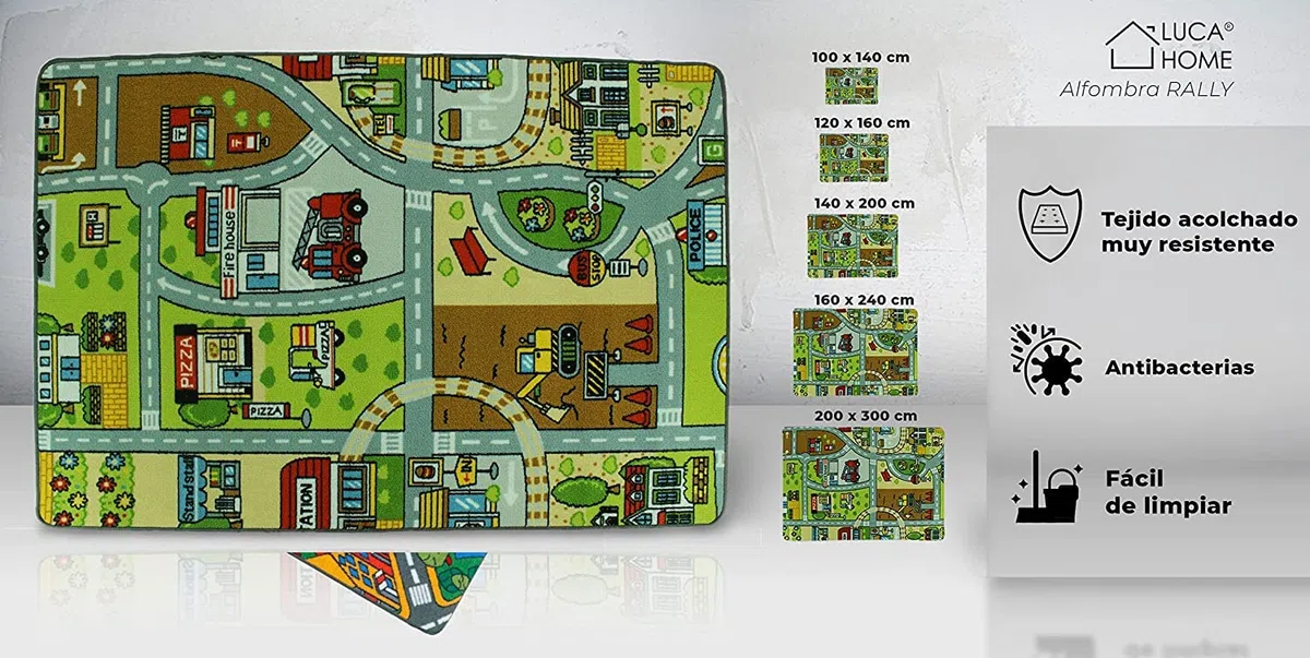 LUCA HOME - Alfombra Infantil Carretera, Juegos, Ciudad, alcolchada - Alfombra Infantil Plegable - Alfombra Juegos Circuito Coches con Base Antideslizante - Alfombra Carretera Coches 120 x 160cm