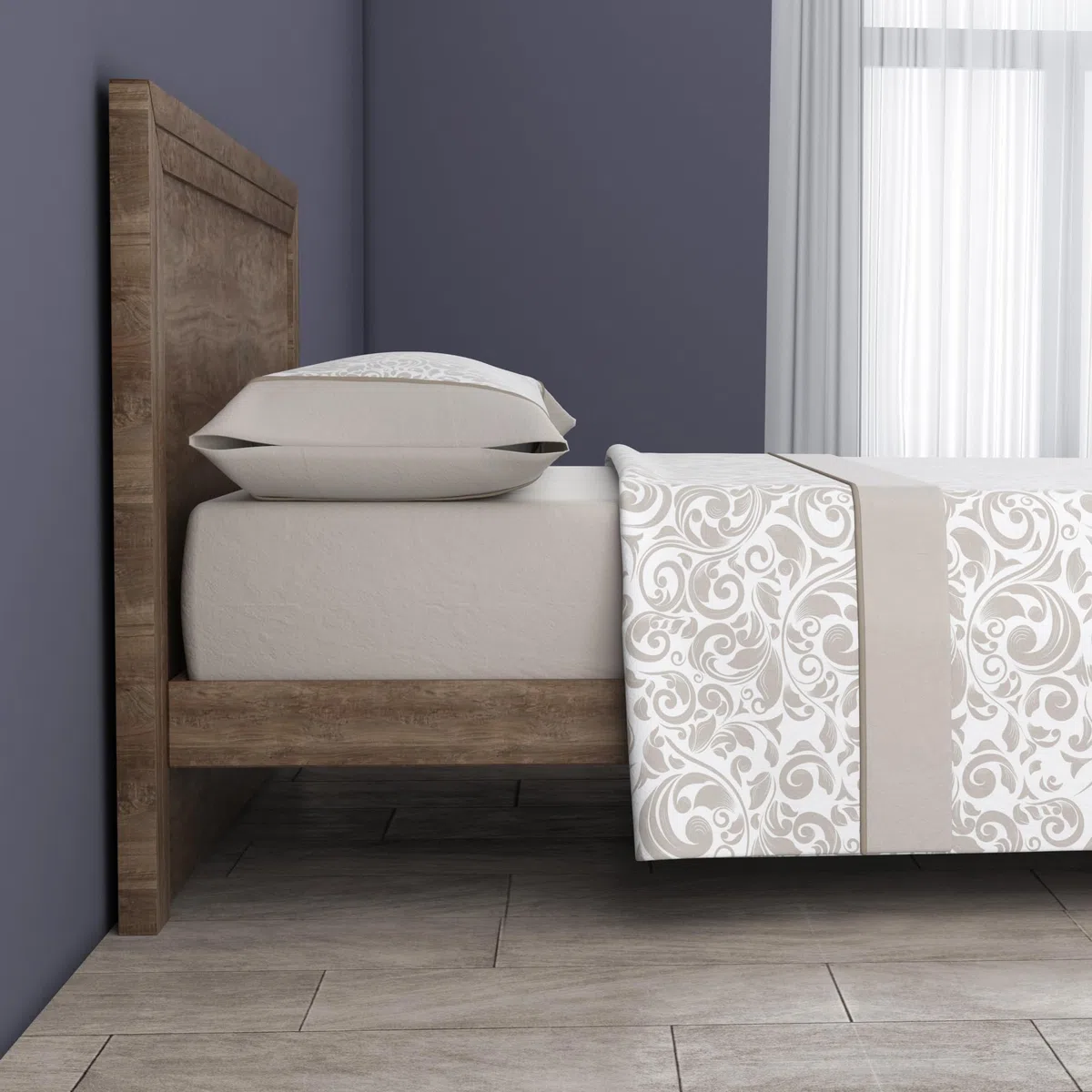 HM'S HOME'SECRET Roomers 2026 Juego de sábanas Estampadas Calidad 30/30 144 Hilos, 50% poliéster y 50% algodón 15 Diseños en 2 Colores (Lucia Beige, Cama 150m + 1 Funda Almohada)