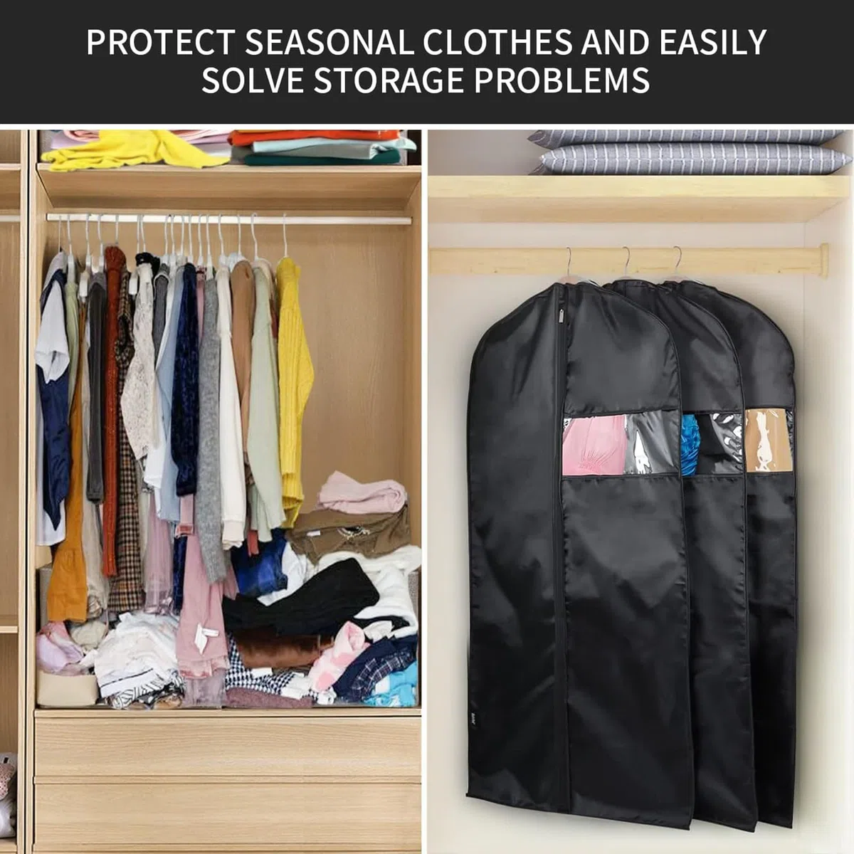 5 Piezas Fundas de Ropa 60 x 120 cm Protector de Ropa Transpirable Colgante Funda Antipolvo Plegable con Cremallera Bolsa Guardar Ropa Antipolvo Impermeable con Humedad, para Trajes,Vestidos,Camisas