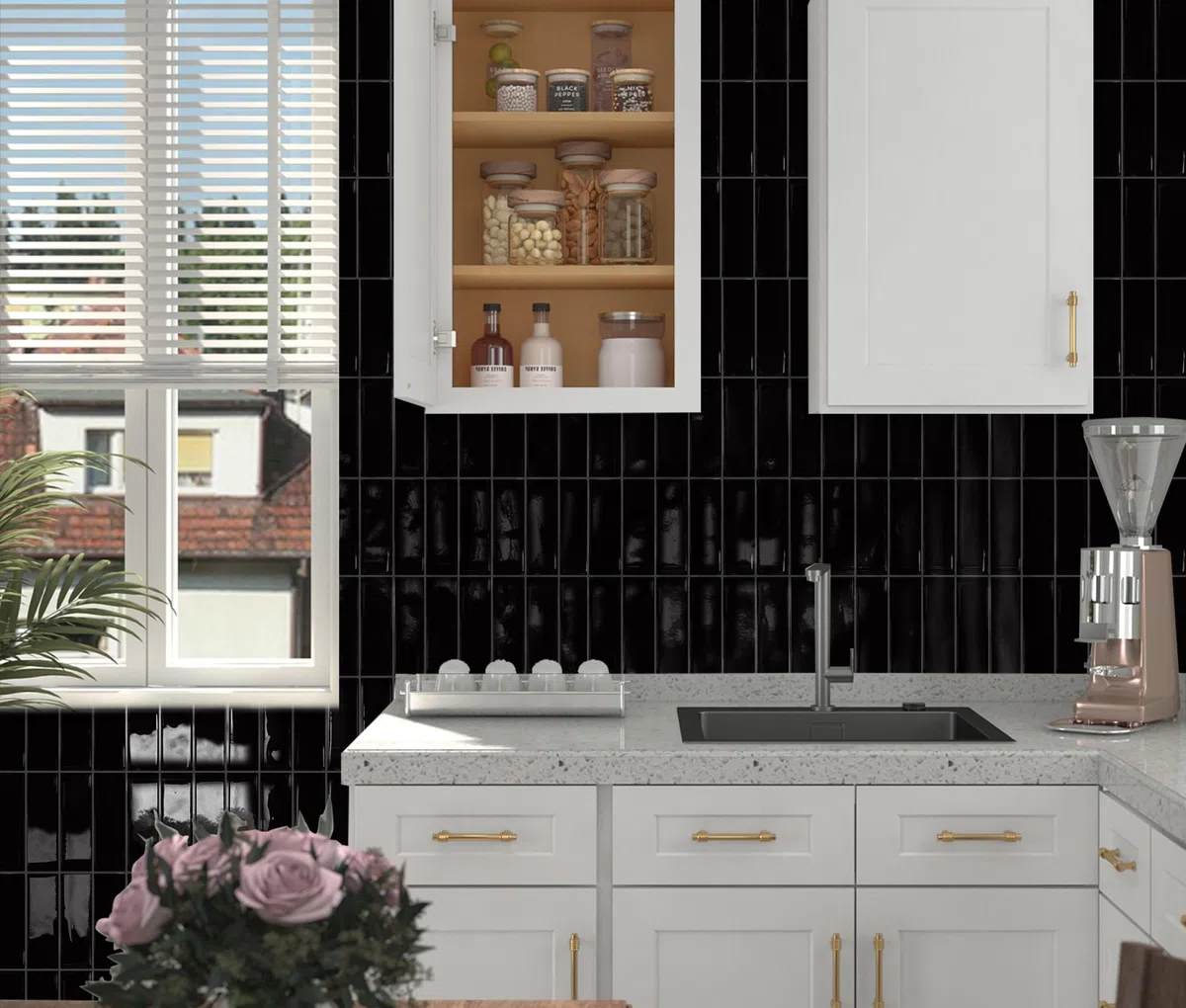 DEWOO Vinilo Azulejos Baldosas Adhesivo pared Rectángulos Metro Papel Pintado Ladrillo para Cocina y Baño Stick Tiles (10, Negro)