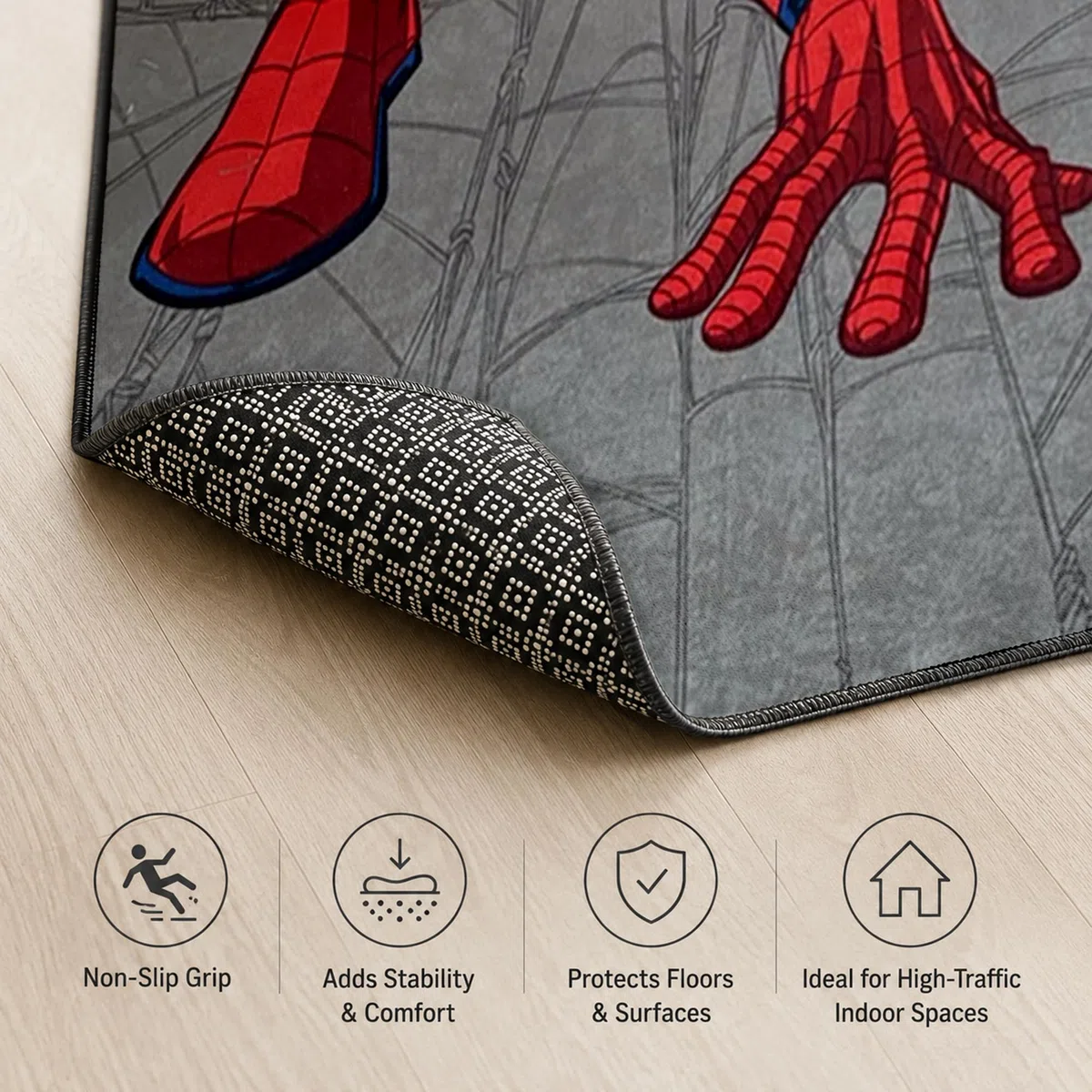 Disney Alfombra para niños con licencia oficial para niños, para habitación de niños, sala de juegos, antideslizante y lavable a máquina, alfombra de Disney Spiderman, 80 x 120 cm