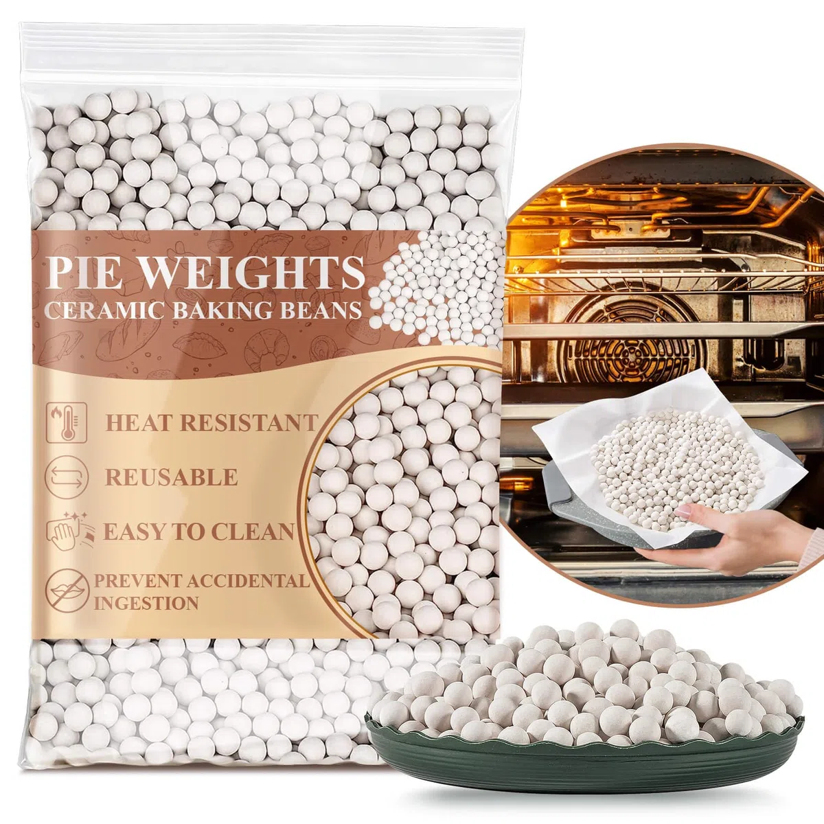 Sukh Pesas de pastel de 2 libras para hornear – Pesos de corteza de pastel de cerámica para hornear granos de cerámica natural reutilizables para cocina casera imprescindible para el horno de vapor