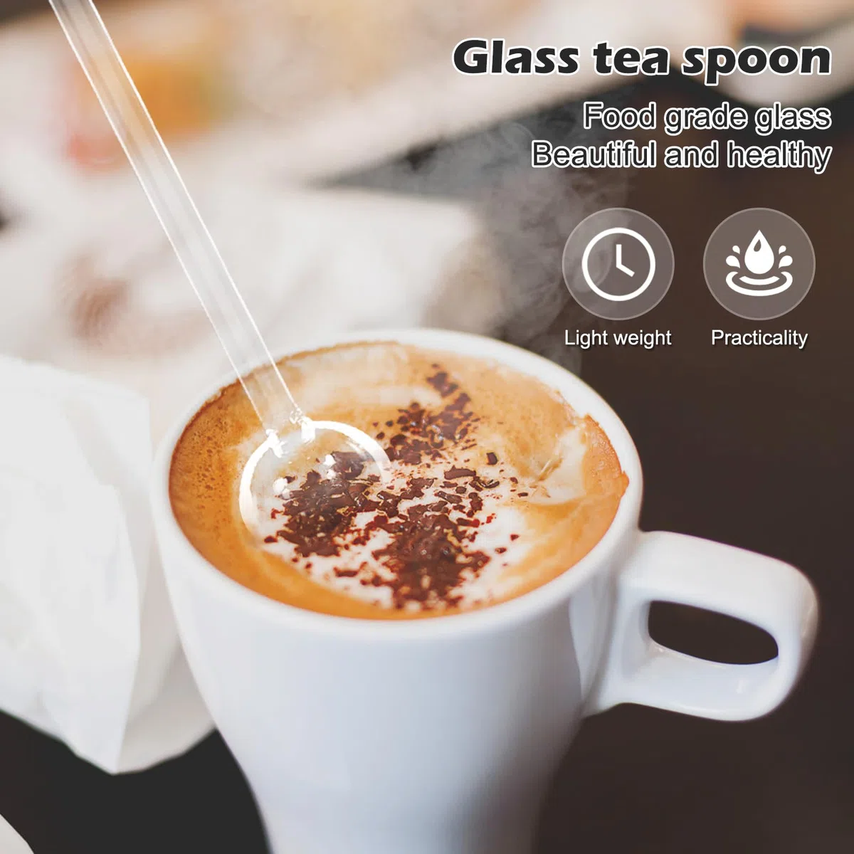 UPKOCH Juego de 6 cucharas de cristal para café, postres, té, helado, para café, té, mermelada, de baño
