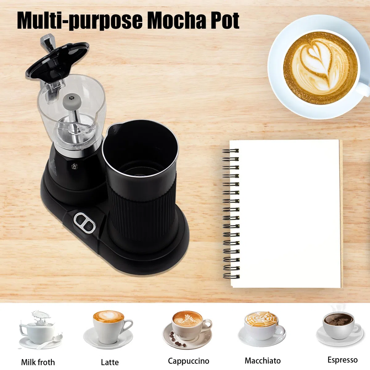 Cafetera espresso con espumador de leche y vaporizador (negro)