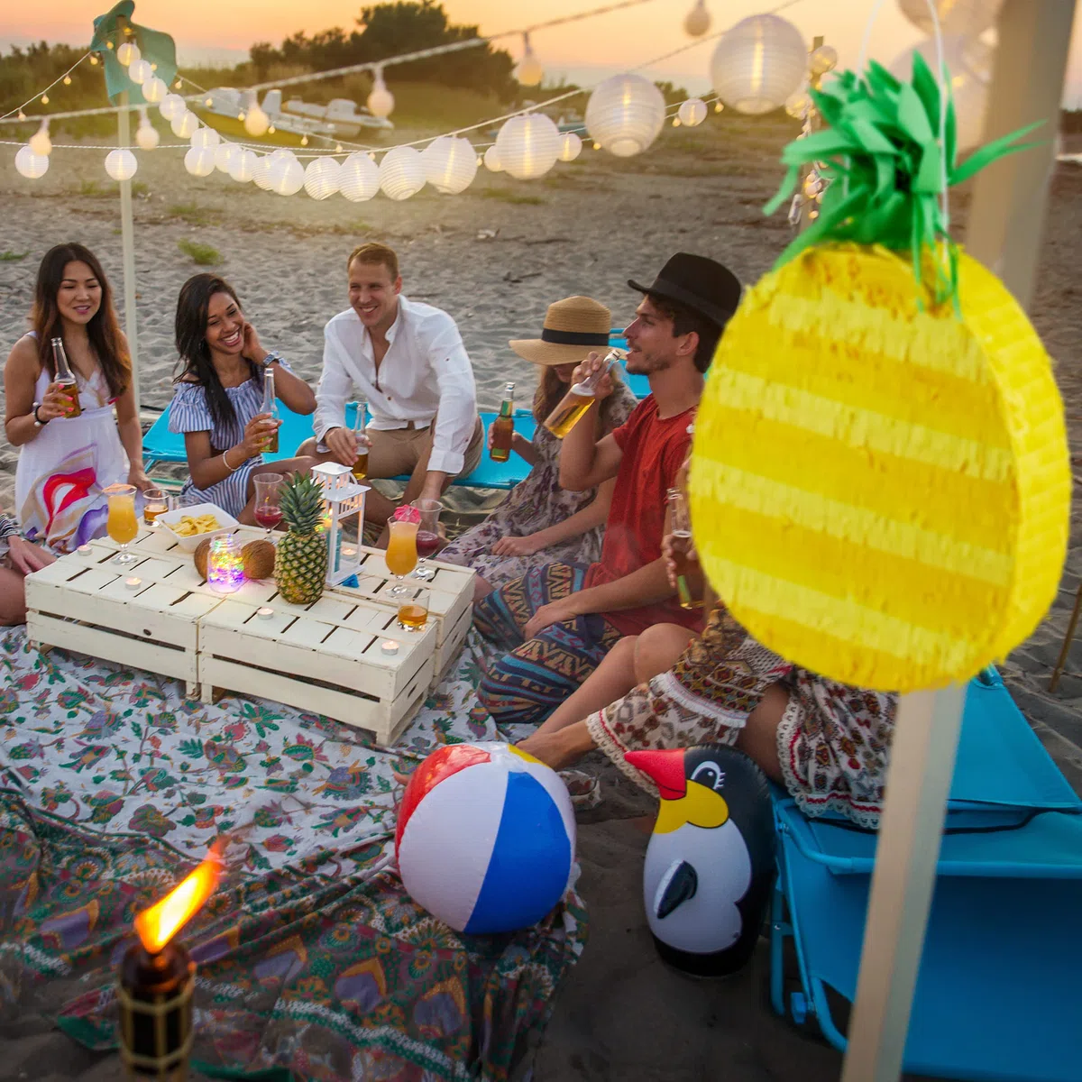 Relaxdays Piñata Piña, Golpear y Rellenar, Colgante, Fiesta Playa, Despedidas Soltero, Verano, Piñata Fruta, Amarillo