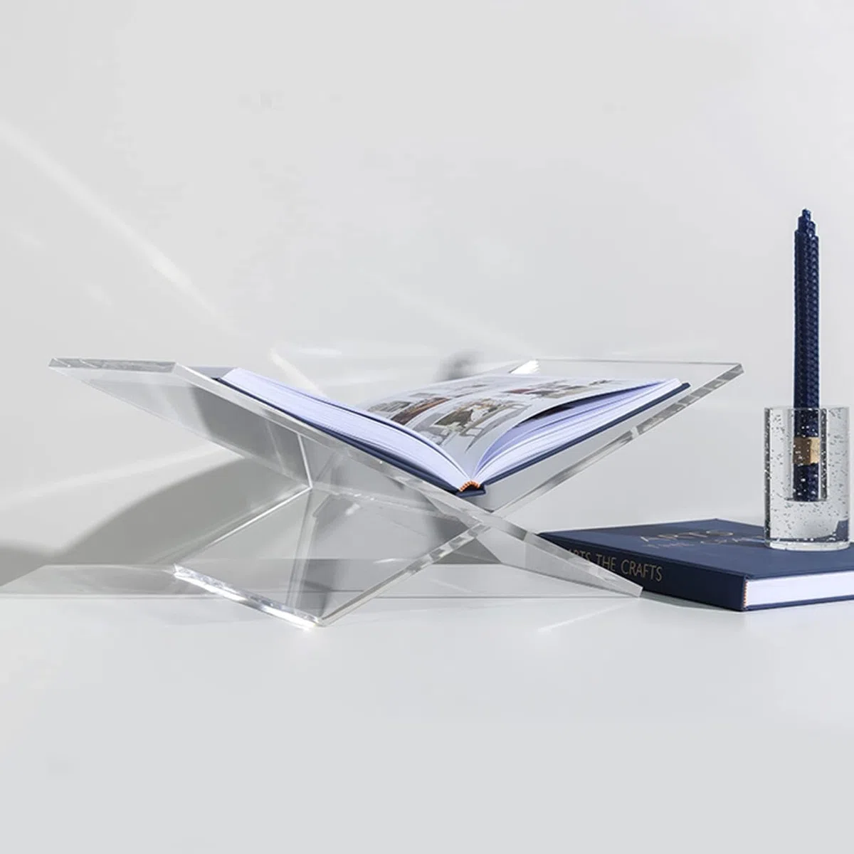 Atril de acrílico para libros, revistas, revistas, soporte para libros de cocina, soporte transparente para escritorio, forma de X, soporte para exhibición de libros abiertos y cerrados, imagen de