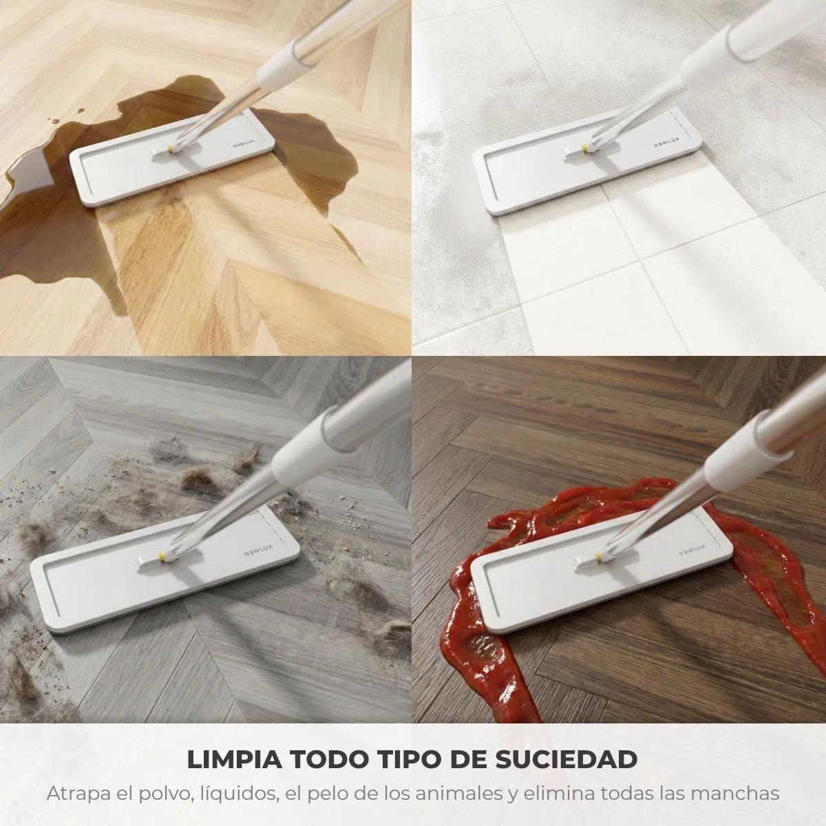 NEWLUX - Mopa Fregona con Cubo Escurridor Twin V120, Separación de Agua Limpia y Sucia, Diseño Que Ahorra Agua, Manejo con una Sola Mano, Almacenamiento Compacto, Mango 3 Alturas, 2 Mopas Microfibra